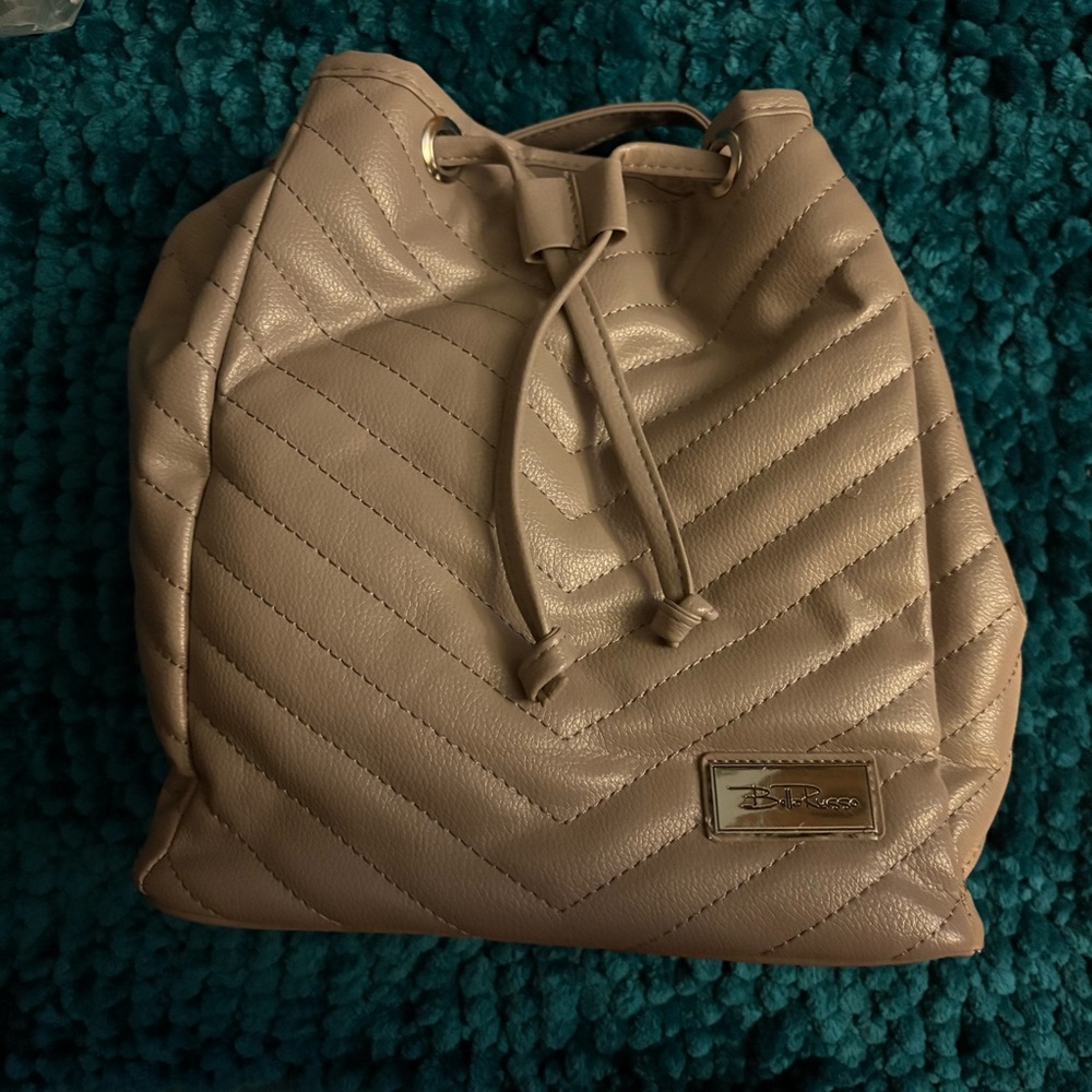 BELLA RUSSO Grey Quilted Faux Leather Backpack Purse chevron bag new unused